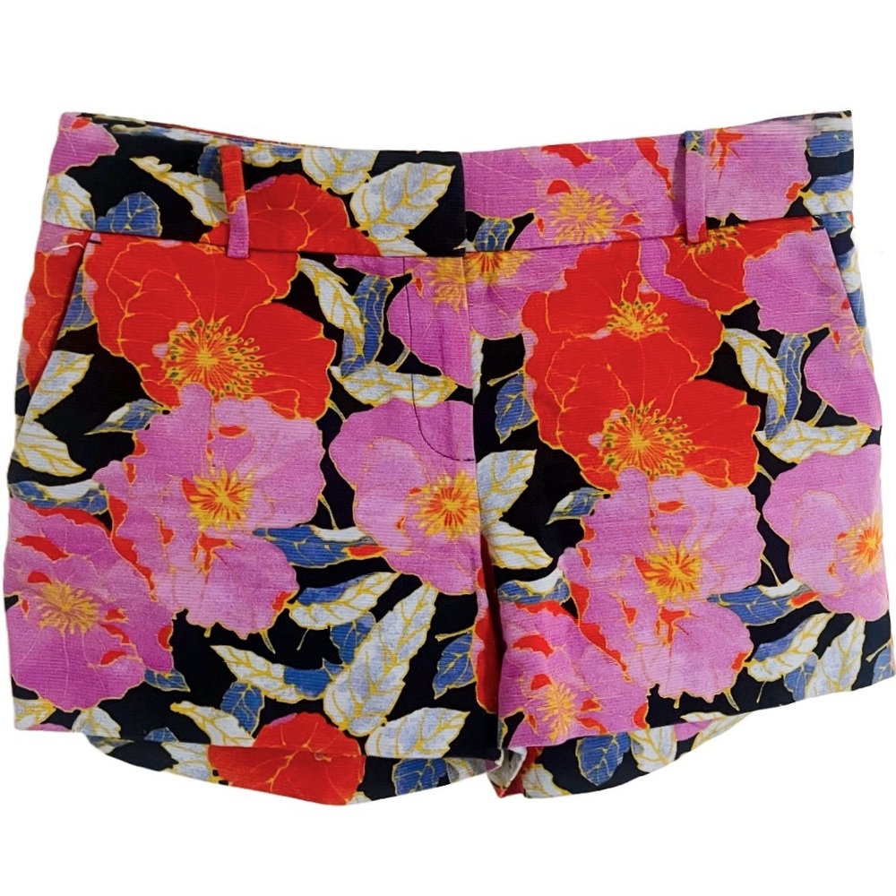 LOFT High Waist Red and Pink Floral Shorts